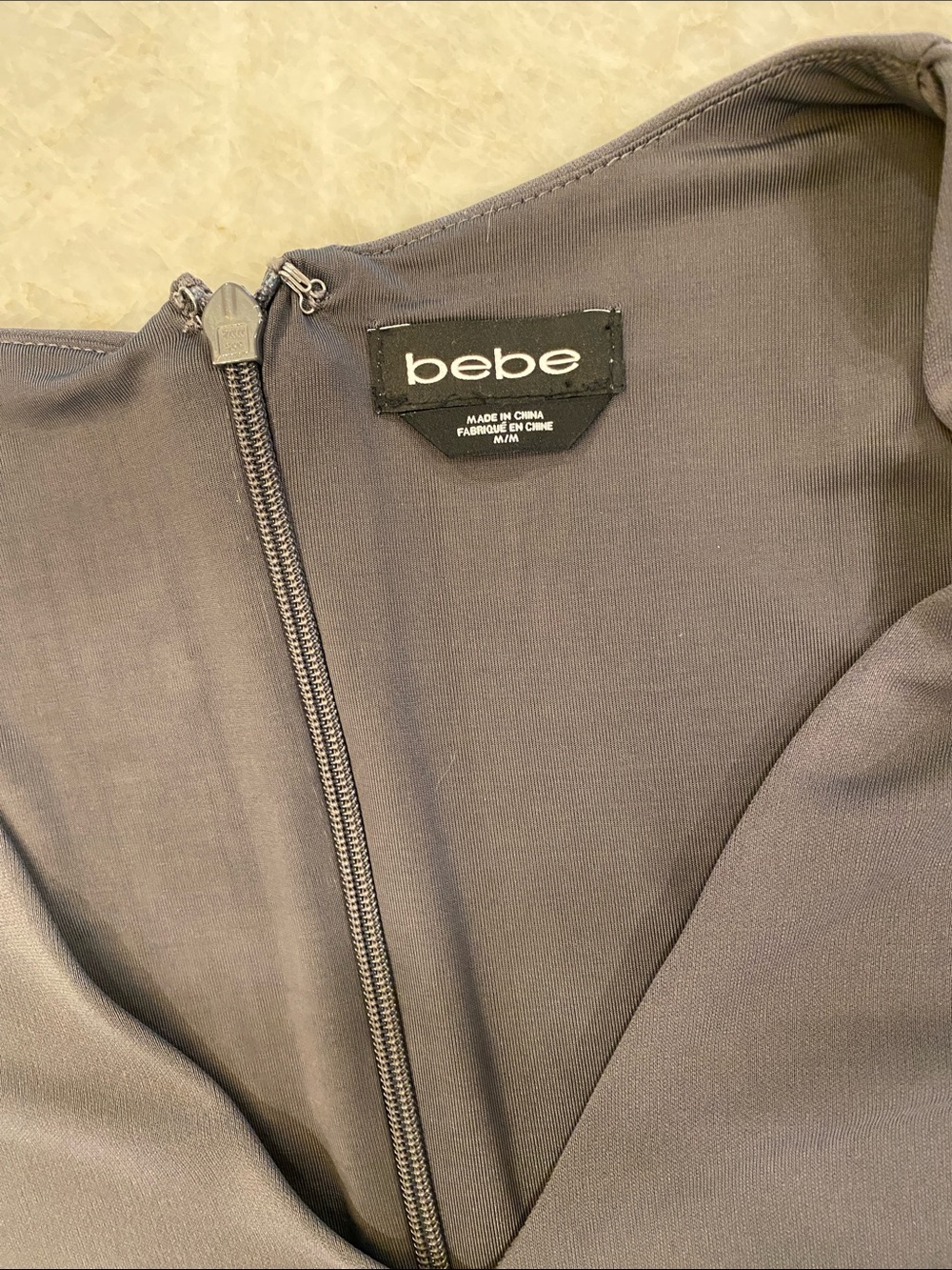 bebe Charcoal Gray Long-Sleeve V-Neck Dress with Beaded Cuffs - Picture 5 of 8